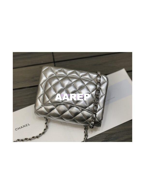 Replica Chanel Quilted Mini Classic Flap CF Bag Metallic Lambskin Silver 17cm 16