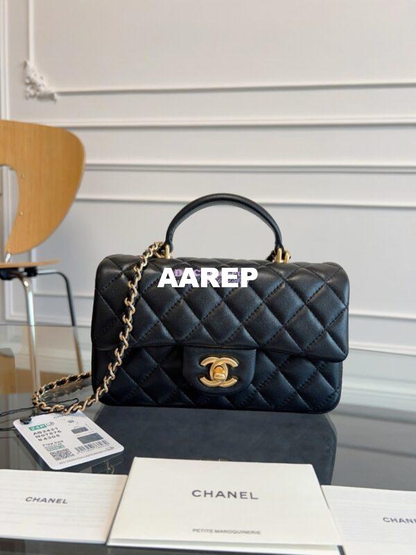Replica Chanel Lambskin Mini Flap Bag With Top Handle Black AS2431 3