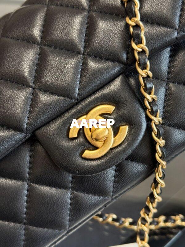 Replica Chanel Lambskin Mini Flap Bag With Top Handle Black AS2431 4