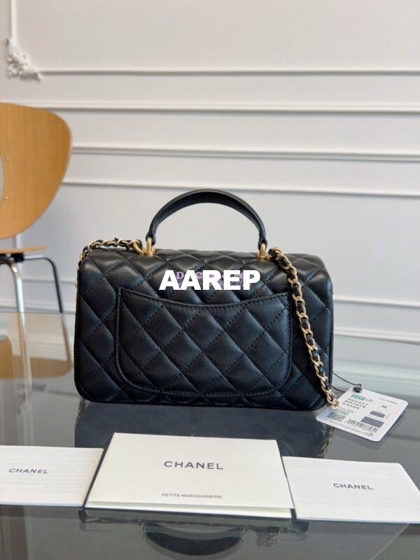 Replica Chanel Lambskin Mini Flap Bag With Top Handle Black AS2431 6