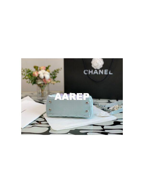 Replica Chanel Mini Coco Flap Bag with Top Handle in Iridescent Grained Calfskin with Shining Gold Hardware AS2215 Light Blue (Limited) 11