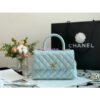 Replica Chanel Mini Coco Flap Bag with Top Handle in Iridescent Grained Calfskin with Shining Gold Hardware AS2215 Light Blue (Limited)