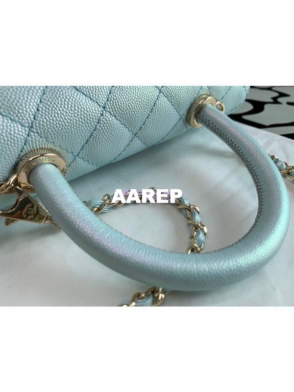 Replica Chanel Coco Flap Bag with Top Handle in Iridescent Grained Calfskin with Shining Gold Hardware 92990 92991 Light Blue (Limited) 7