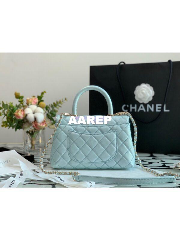 Replica Chanel Coco Flap Bag with Top Handle in Iridescent Grained Calfskin with Shining Gold Hardware 92990 92991 Light Blue (Limited) 8