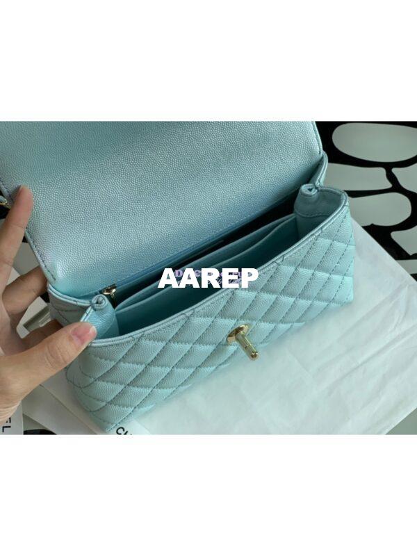 Replica Chanel Coco Flap Bag with Top Handle in Iridescent Grained Calfskin with Shining Gold Hardware 92990 92991 Light Blue (Limited) 9