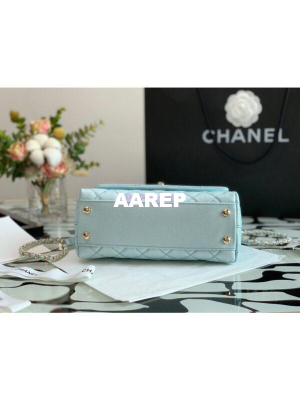 Replica Chanel Coco Flap Bag with Top Handle in Iridescent Grained Calfskin with Shining Gold Hardware 92990 92991 Light Blue (Limited) 10