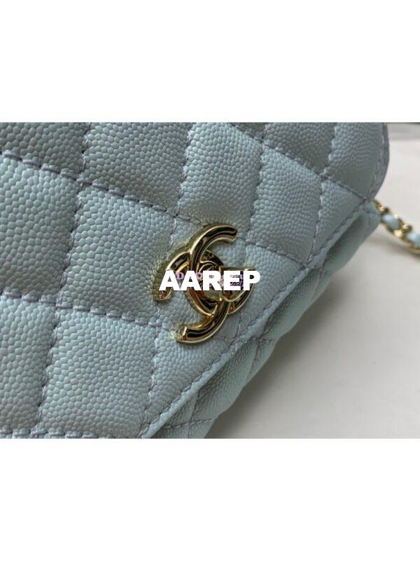 Replica Chanel Coco Flap Bag with Top Handle in Iridescent Grained Calfskin with Shining Gold Hardware 92990 92991 Light Blue (Limited) 13