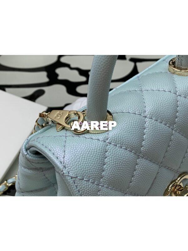 Replica Chanel Coco Flap Bag with Top Handle in Iridescent Grained Calfskin with Shining Gold Hardware 92990 92991 Light Blue (Limited) 14