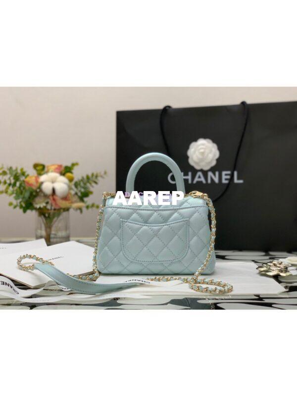 Replica Chanel Coco Flap Bag with Top Handle in Iridescent Grained Calfskin with Shining Gold Hardware 92990 92991 Light Blue (Limited) 15