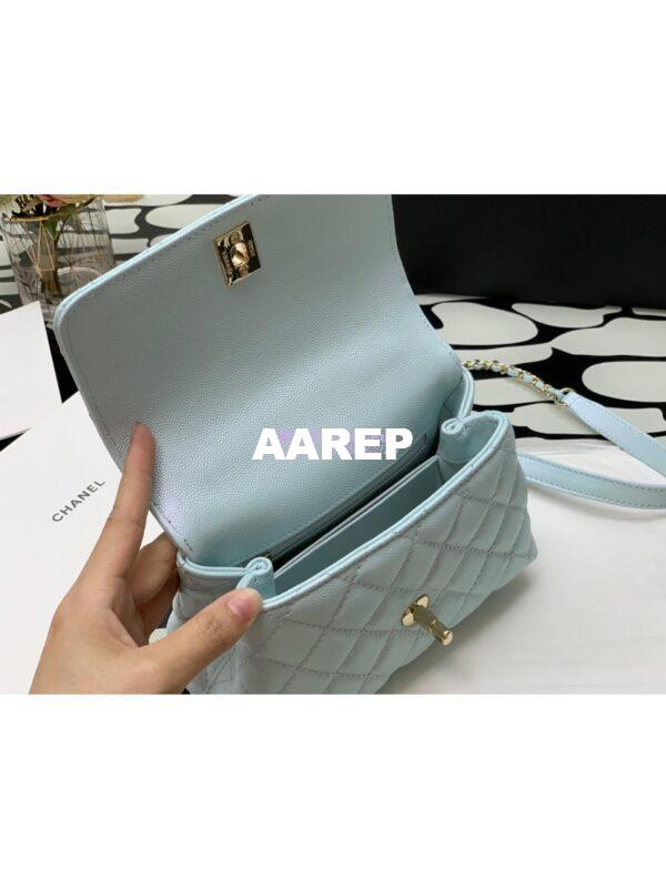 Replica Chanel Coco Flap Bag with Top Handle in Iridescent Grained Calfskin with Shining Gold Hardware 92990 92991 Light Blue (Limited) 16