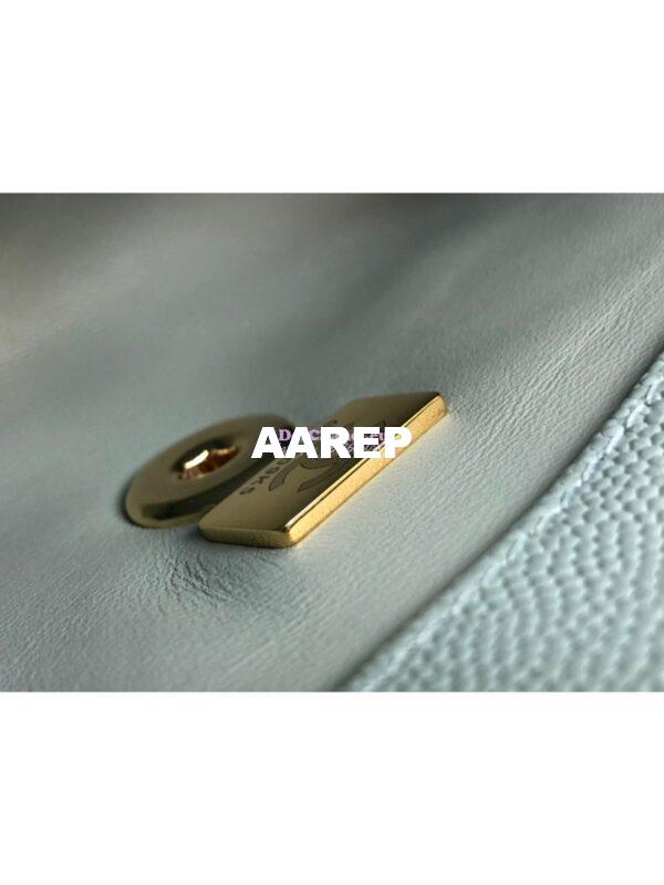 Replica Chanel Coco Flap Bag with Top Handle in Iridescent Grained Calfskin with Shining Gold Hardware 92990 92991 Light Blue (Limited) 17