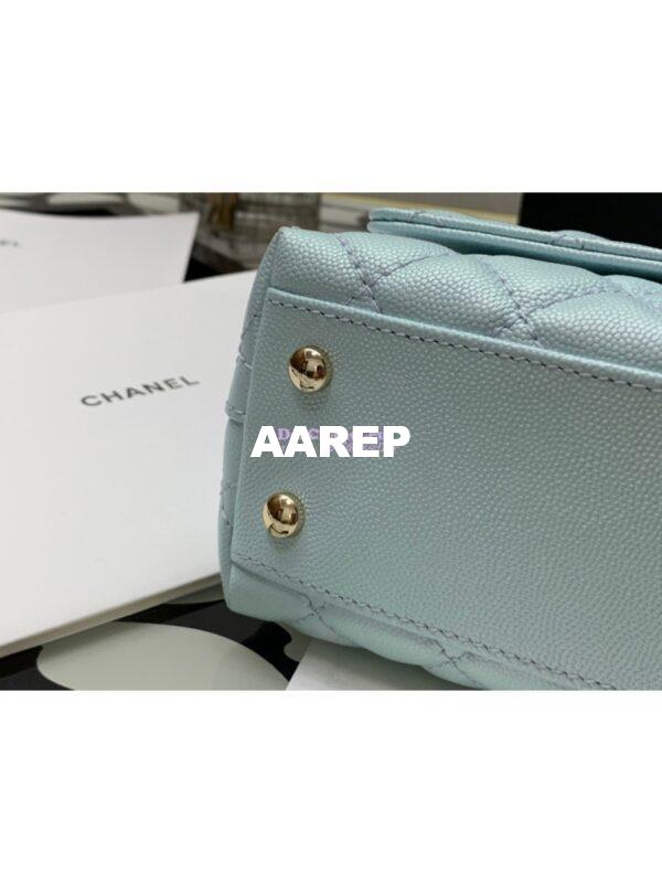 Replica Chanel Coco Flap Bag with Top Handle in Iridescent Grained Calfskin with Shining Gold Hardware 92990 92991 Light Blue (Limited) 18