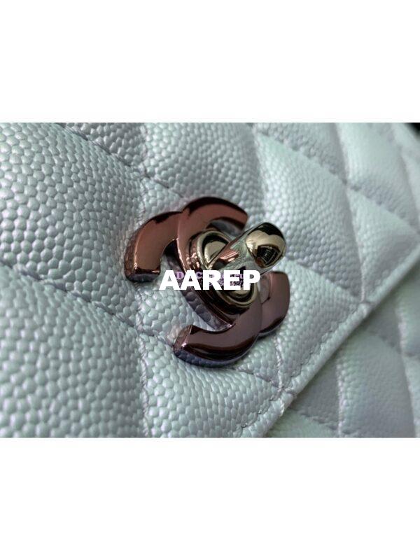 Replica Chanel Coco Flap Bag with Top Handle in Iridescent Grained Calfskin with Gradient Lacquered Metal 92990 Light Blue (Limited) 7
