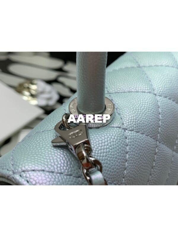 Replica Chanel Coco Flap Bag with Top Handle in Iridescent Grained Calfskin with Gradient Lacquered Metal 92990 Light Blue (Limited) 8