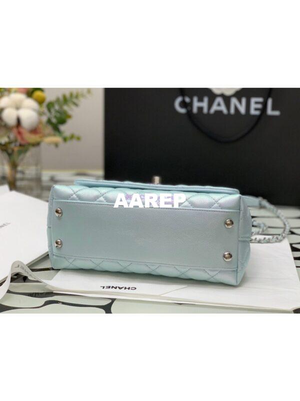 Replica Chanel Coco Flap Bag with Top Handle in Iridescent Grained Calfskin with Gradient Lacquered Metal 92990 Light Blue (Limited) 9