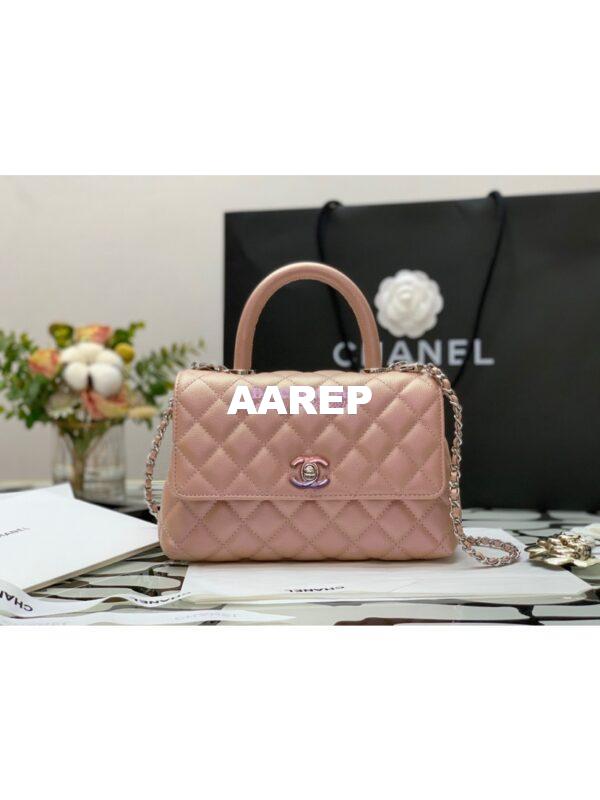 Replica Chanel Coco Flap Bag with Top Handle in Iridescent Grained Calfskin with Gradient Lacquered Metal 92990 Light Pink (Limited) 4