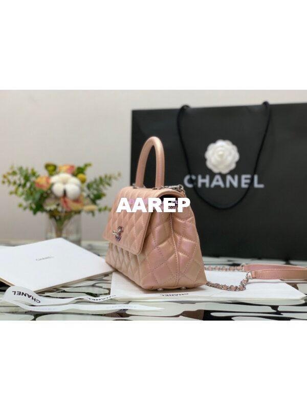 Replica Chanel Coco Flap Bag with Top Handle in Iridescent Grained Calfskin with Gradient Lacquered Metal 92990 Light Pink (Limited) 5