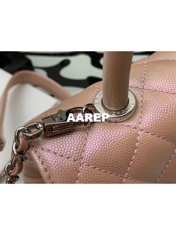 Replica Chanel Coco Flap Bag with Top Handle in Iridescent Grained Calfskin with Gradient Lacquered Metal 92990 Light Pink (Limited) 7
