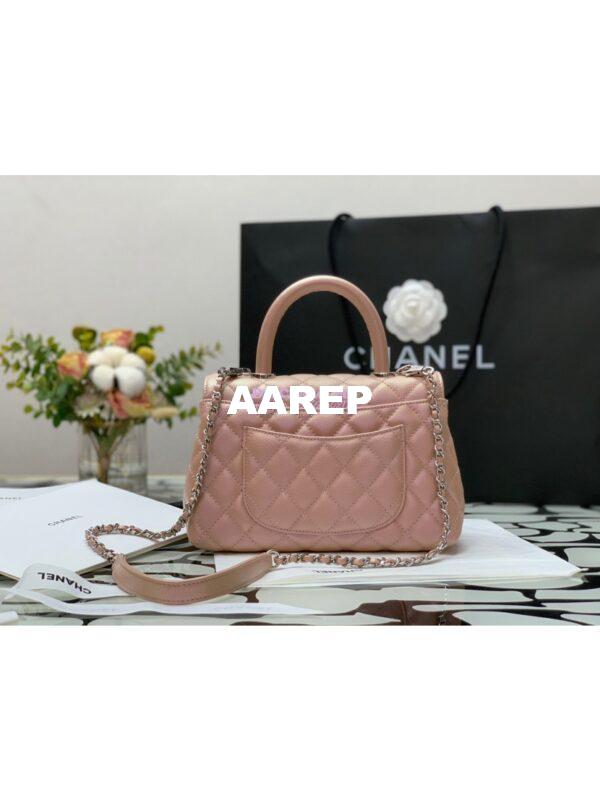 Replica Chanel Coco Flap Bag with Top Handle in Iridescent Grained Calfskin with Gradient Lacquered Metal 92990 Light Pink (Limited) 9