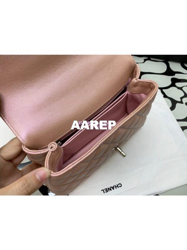 Replica Chanel Coco Flap Bag with Top Handle in Iridescent Grained Calfskin with Gradient Lacquered Metal 92990 Light Pink (Limited) 10