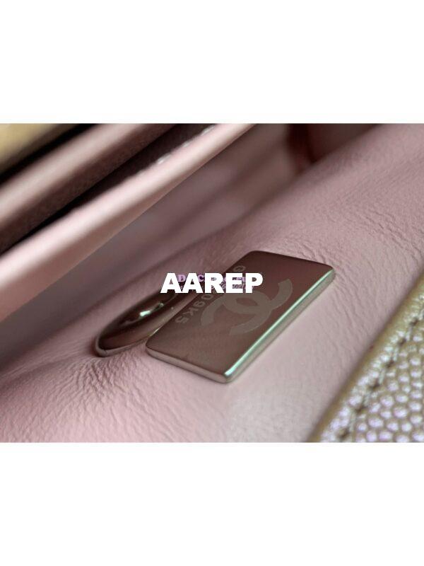 Replica Chanel Coco Flap Bag with Top Handle in Iridescent Grained Calfskin with Gradient Lacquered Metal 92990 Light Pink (Limited) 11