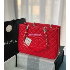 Replica Chanel GST Grand Shopping Tote Caviar Leather Gold/Silver Chain Bag Red 2