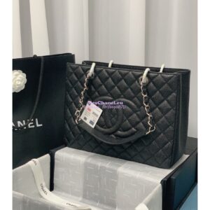 Replica Chanel GST Grand Shopping Tote Caviar Leather Gold/Silver Chain Bag Black 2