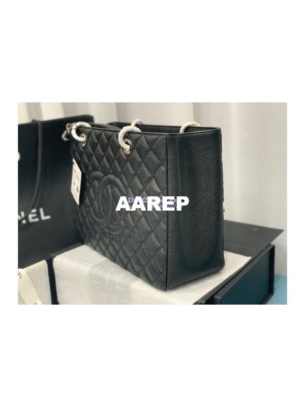 Replica Chanel GST Grand Shopping Tote Caviar Leather Gold/Silver Chain Bag Black 5