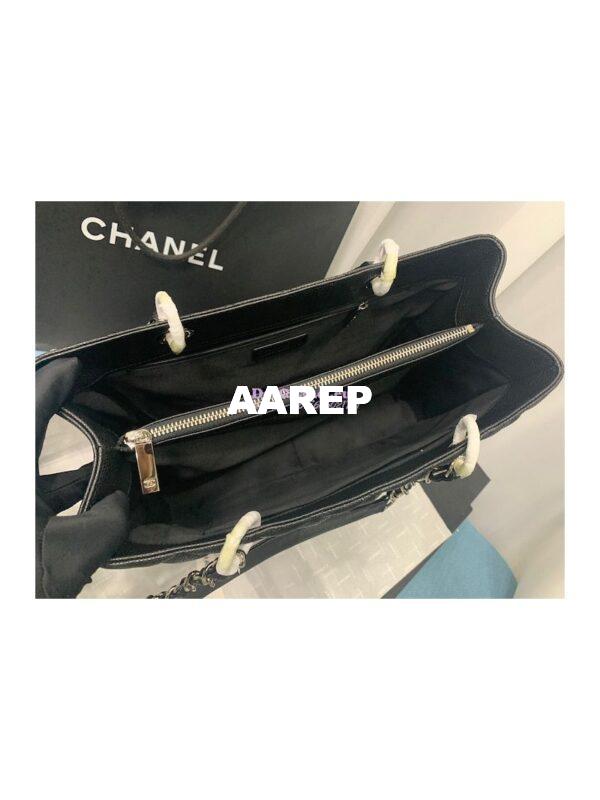 Replica Chanel GST Grand Shopping Tote Caviar Leather Gold/Silver Chain Bag Black 6