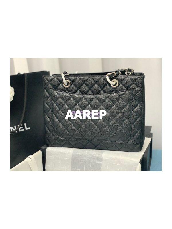Replica Chanel GST Grand Shopping Tote Caviar Leather Gold/Silver Chain Bag Black 9