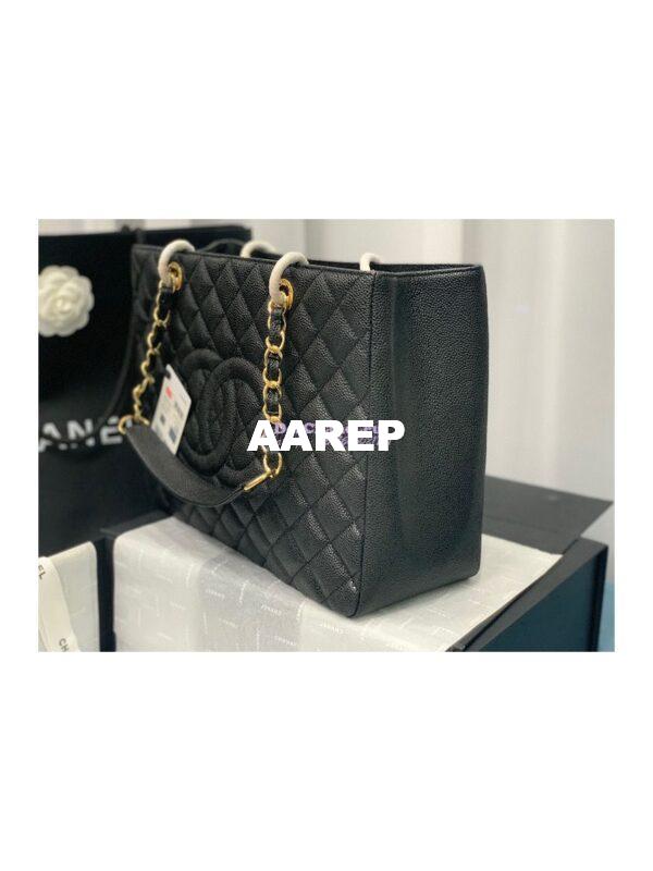 Replica Chanel GST Grand Shopping Tote Caviar Leather Gold/Silver Chain Bag Black 13