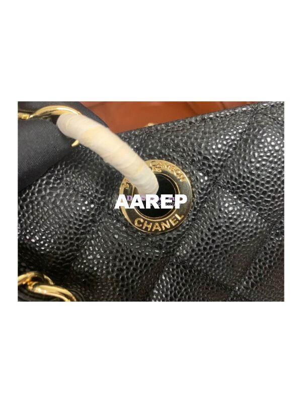 Replica Chanel GST Grand Shopping Tote Caviar Leather Gold/Silver Chain Bag Black 14