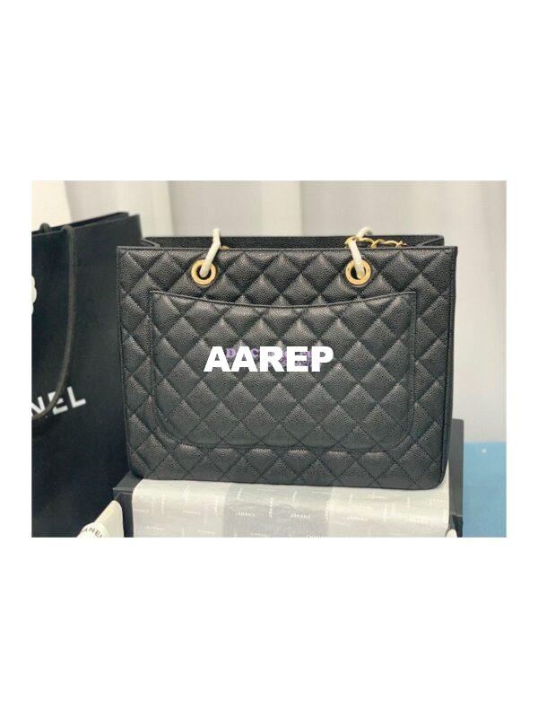 Replica Chanel GST Grand Shopping Tote Caviar Leather Gold/Silver Chain Bag Black 18