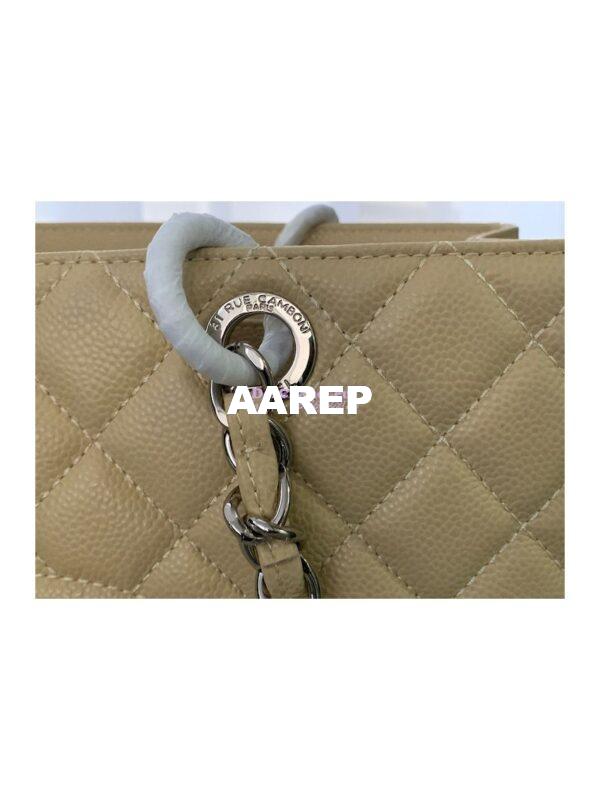 Replica Chanel GST Grand Shopping Tote Caviar Leather Gold/Silver Chain Bag beige 4