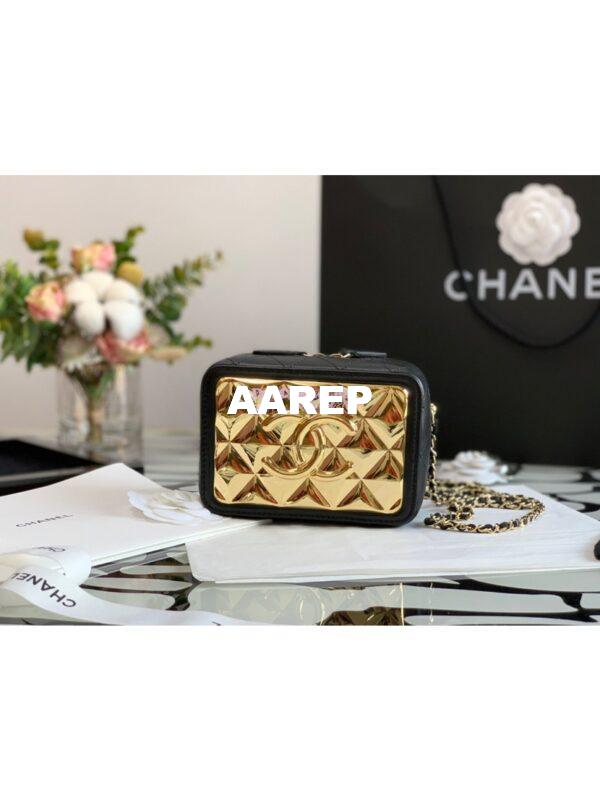 Replica Chanel Mini Gold Vanity Case in Lambskin AP2389 Black 4