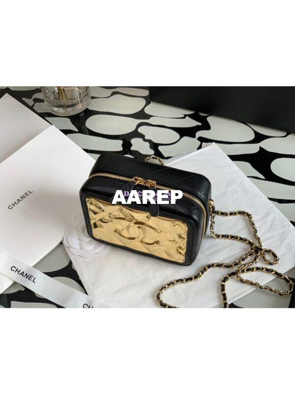Replica Chanel Mini Gold Vanity Case in Lambskin AP2389 Black 5