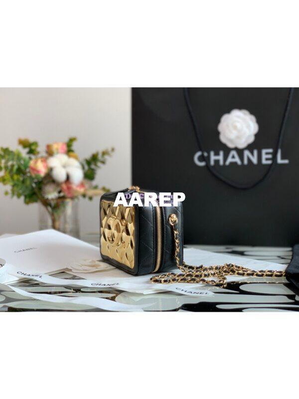 Replica Chanel Mini Gold Vanity Case in Lambskin AP2389 Black 6
