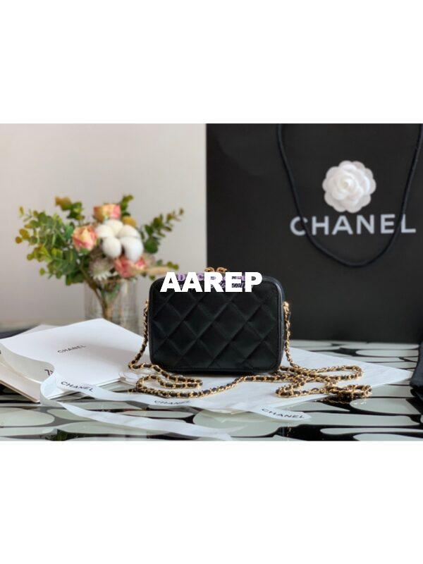 Replica Chanel Mini Gold Vanity Case in Lambskin AP2389 Black 9