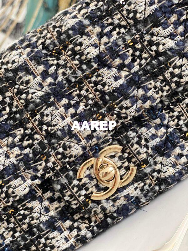 Replica Chanel Glittered Tweed Mini Flap Bag in Navy Blue, Grey & Silver A69900 (Limited) 4