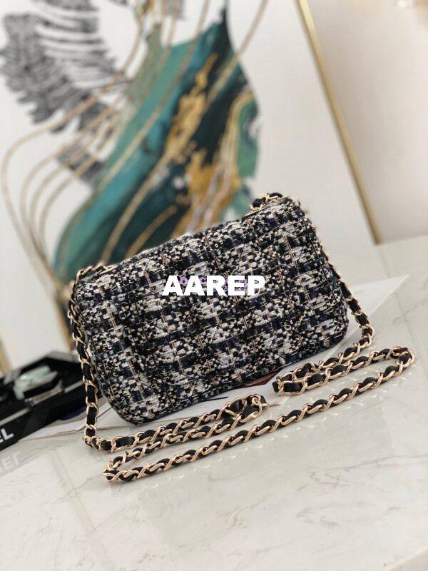 Replica Chanel Glittered Tweed Mini Flap Bag in Navy Blue, Grey & Silver A69900 (Limited) 6