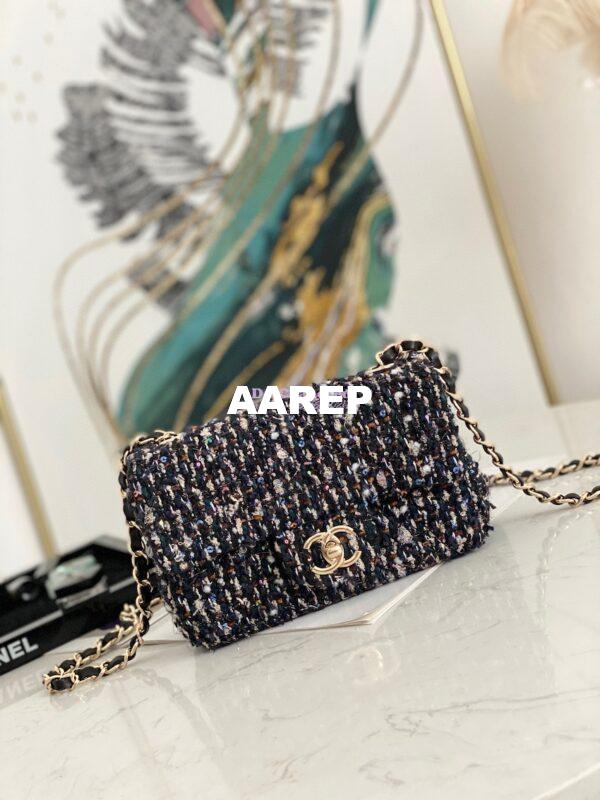 Replica Chanel Glittered Tweed Mini Flap Bag in Navy Blue & Multicolour A69900 (Limited) 4
