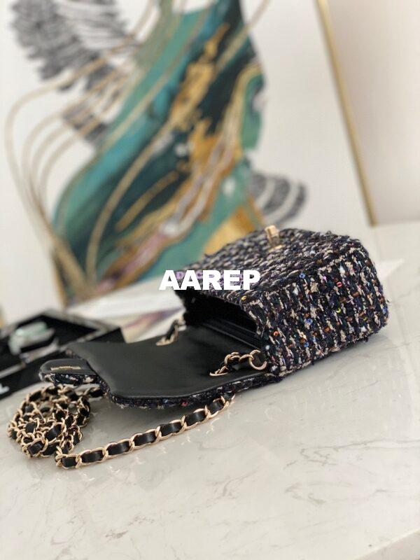 Replica Chanel Glittered Tweed Mini Flap Bag in Navy Blue & Multicolour A69900 (Limited) 8
