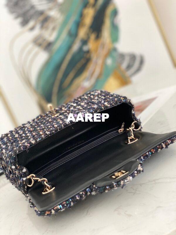 Replica Chanel Glittered Tweed Mini Flap Bag in Navy Blue & Multicolour A69900 (Limited) 10