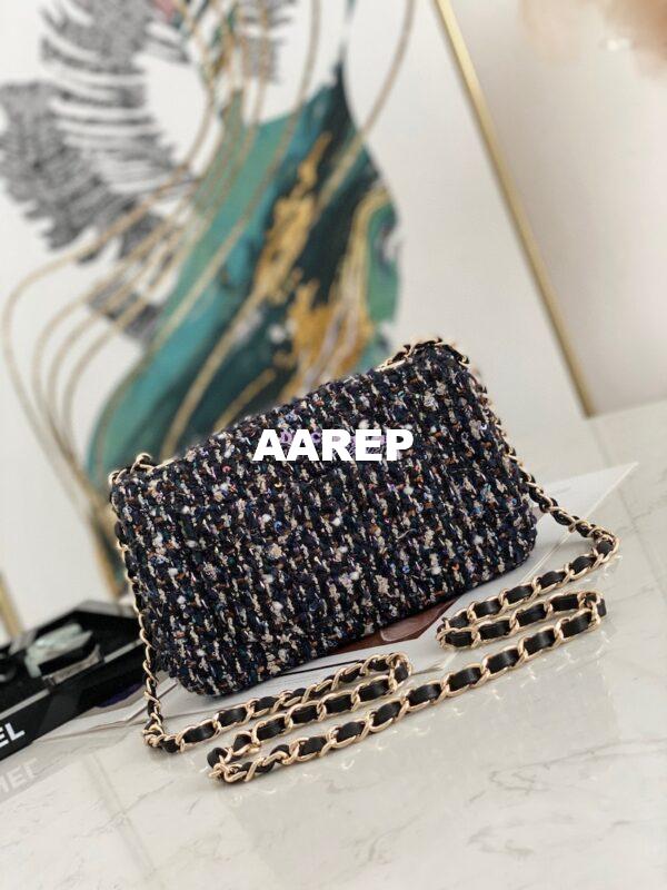 Replica Chanel Glittered Tweed Mini Flap Bag in Navy Blue & Multicolour A69900 (Limited) 11