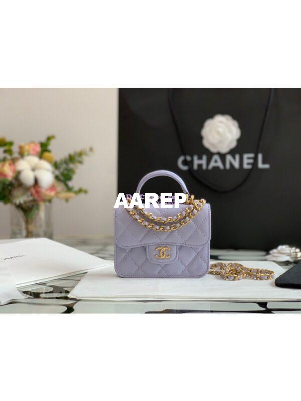 Replica Chanel Lambskin Flap Coin Purse With Chain AP2200 in Light Purple 2