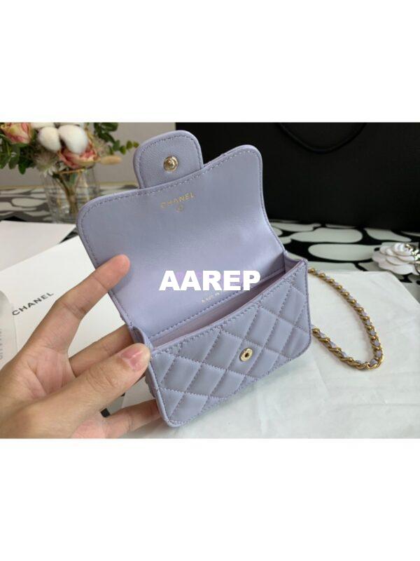 Replica Chanel Lambskin Flap Coin Purse With Chain AP2200 in Light Purple 7