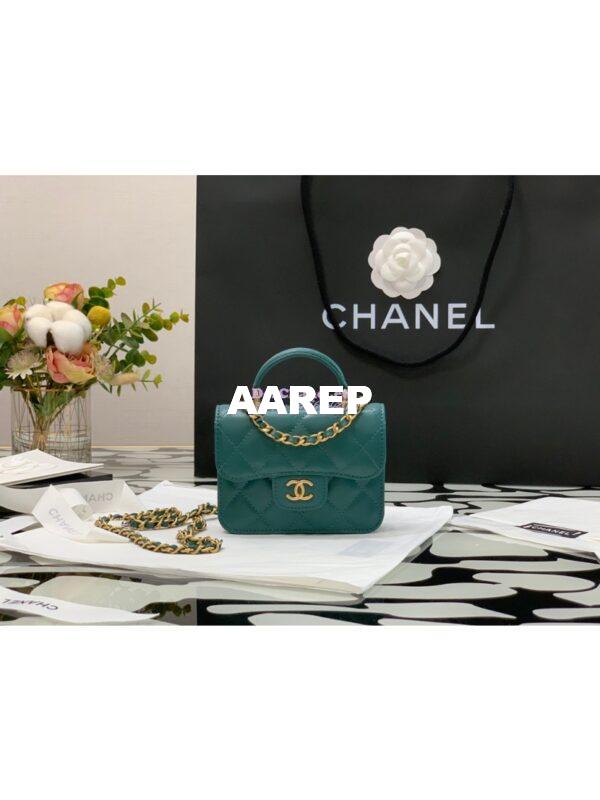 Replica Chanel Lambskin Flap Coin Purse With Chain AP2200 in Green