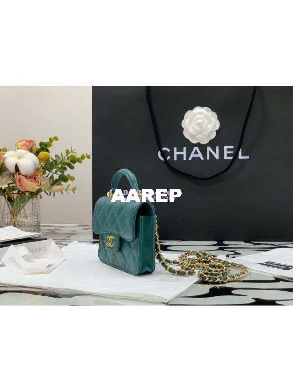 Replica Chanel Lambskin Flap Coin Purse With Chain AP2200 in Green 4