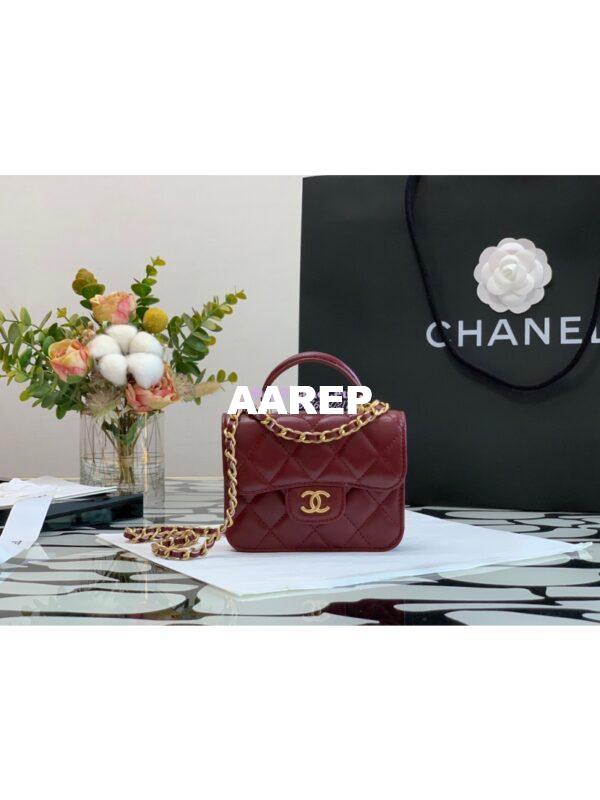 Replica Chanel Lambskin Flap Coin Purse With Chain AP2200 in Burgundy