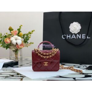 Replica Chanel Lambskin Flap Coin Purse With Chain AP2200 in Burgundy 2